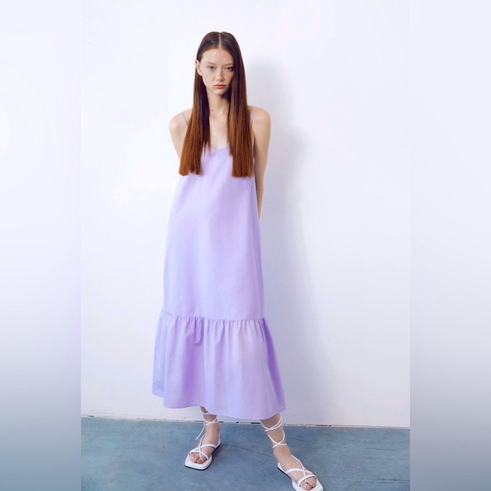 ZARA COTTON MIDI DRESS - XS - LILAC